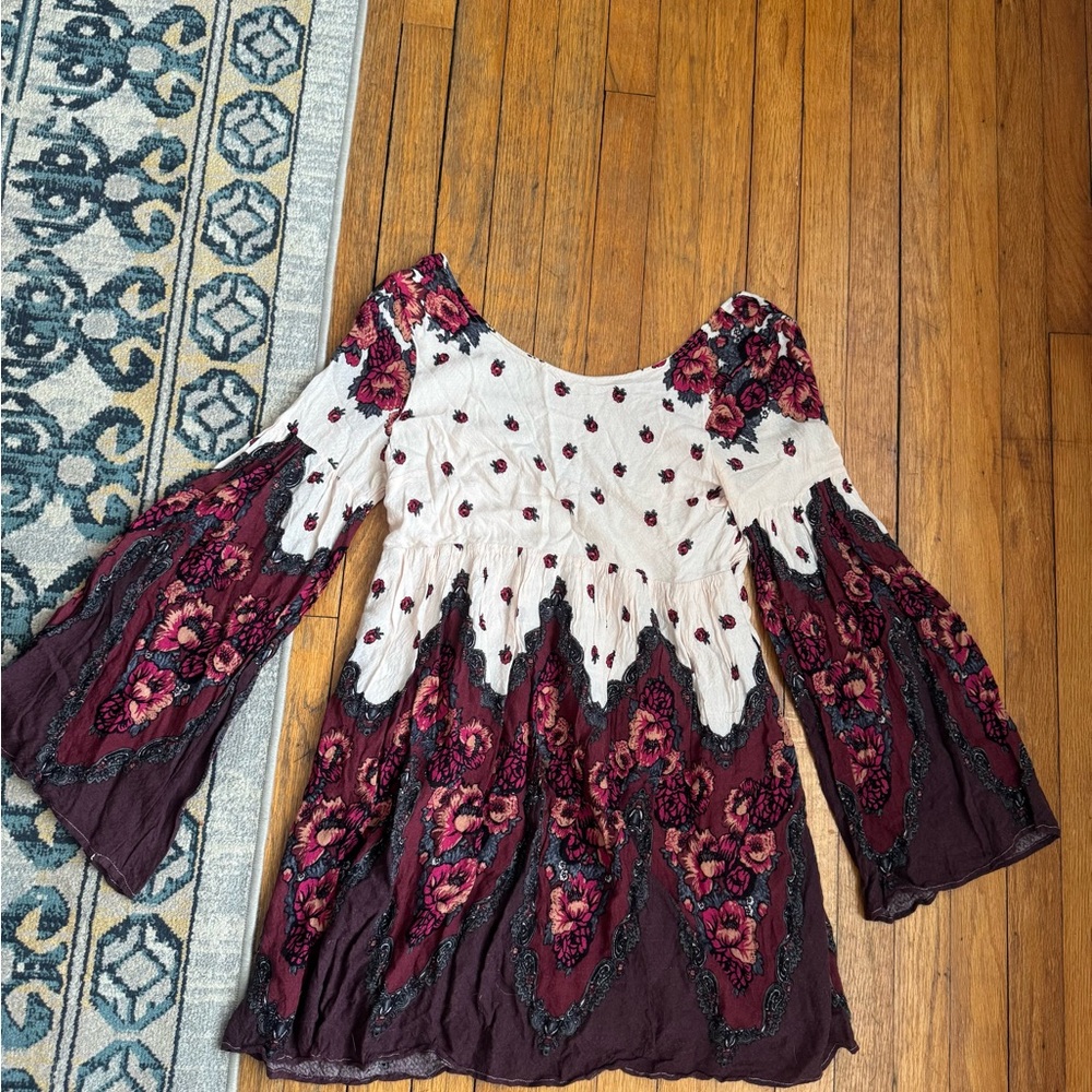 Free People Cream and Purple Floral Mini Dress